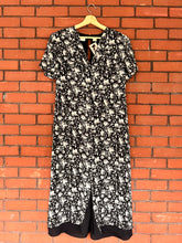 Load image into Gallery viewer, Vintage 90's Black & Grey Floral Silk Midi Dress (L-XL)