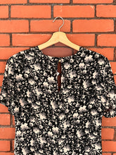 Load image into Gallery viewer, Vintage 90's Black & Grey Floral Silk Midi Dress (L-XL)