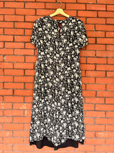 Load image into Gallery viewer, Vintage 90's Black & Grey Floral Silk Midi Dress (L-XL)