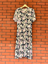 Load image into Gallery viewer, Vintage 90's Pastel and Navy Rose Floral Midi Dress (M-L)
