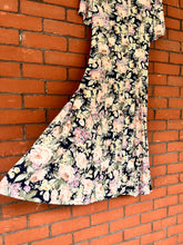Load image into Gallery viewer, Vintage 90's Pastel and Navy Rose Floral Midi Dress (M-L)