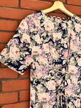 Load image into Gallery viewer, Vintage 90's Pastel and Navy Rose Floral Midi Dress (M-L)