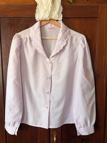 Vintage 80's Pastel Lilac Embroidered Collar Blouse (Large-XL)