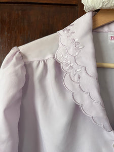 Vintage 80's Pastel Lilac Embroidered Collar Blouse (Large-XL)