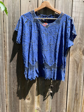 Load image into Gallery viewer, Vintage 80&#39;s Periwinkle Blue Rayon Bali Handmade Cut Work Top (Small-Medium)