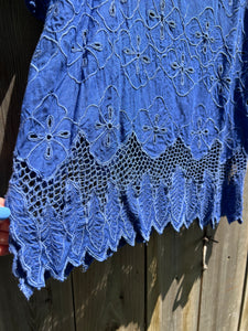 Vintage 80's Periwinkle Blue Rayon Bali Handmade Cut Work Top (Small-Medium)