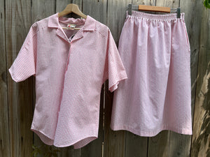Vintage 80's Pink & White Stripe, Ace of Hearts Shirt & Skirt Set (Large)