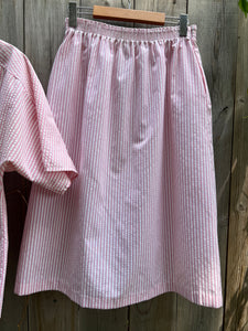 Vintage 80's Pink & White Stripe, Ace of Hearts Shirt & Skirt Set (Large)