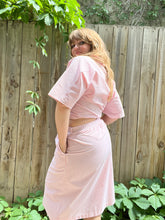 Load image into Gallery viewer, Vintage 80&#39;s Pink &amp; White Stripe, Ace of Hearts Shirt &amp; Skirt Set (Large)