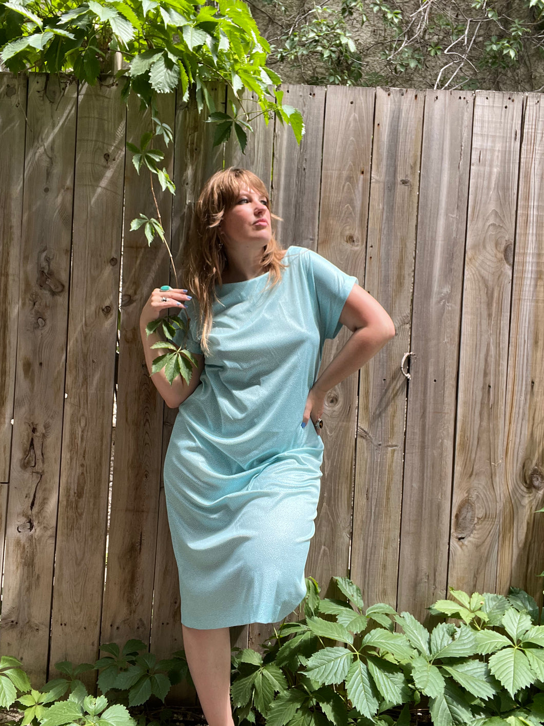 Vintage 80's Teal Polk a Dot Print Shift Dress