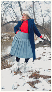 Vintage 70's Pendleton Blue & White Houndstooth Wool Pleated Skirt