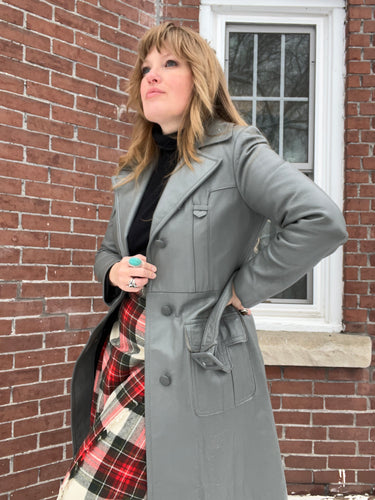 (RARE) Vintage 70's Grey Genuine Leather Coat (With removable, warm liner!)