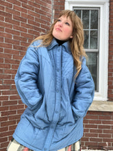 Load image into Gallery viewer, Vintage 70&#39;s Nylon Powder Blue Chevron Quilted Coat (2XL)