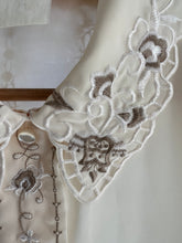 Load image into Gallery viewer, Vintage 80&#39;s Taupe &amp; Cream Embroidered Blouse (M)
