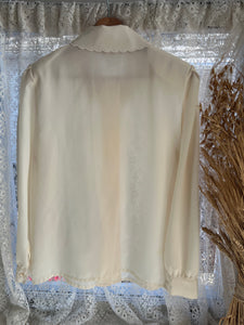 Vintage 80's Taupe & Cream Embroidered Blouse (M)
