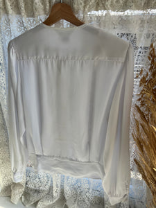 Vintage 80's White (Lace/Pintuck/Beaded) Balloon Sleeve Blouse (L)