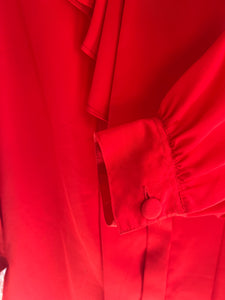 Vintage 80's Red Blouse with Detachable Cravat Neck Scarf (L)