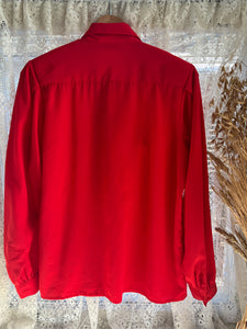 Vintage 80's Red Blouse with Detachable Cravat Neck Scarf (L)