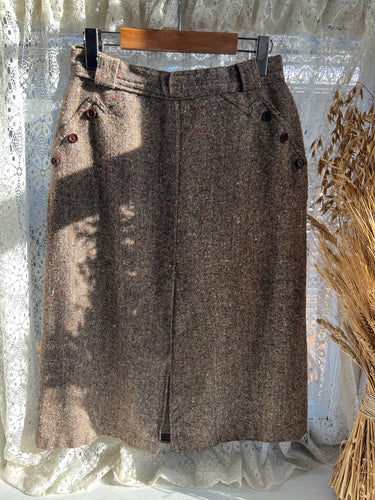 Vintage 60's Tweed Wool Pencil Skirt With Front Slit