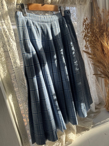 Vintage 70's Pendleton Blue & White Houndstooth Wool Pleated Skirt