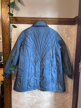 Load image into Gallery viewer, Vintage 70&#39;s Nylon Powder Blue Chevron Quilted Coat (2XL)