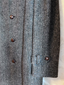 Vintage 80's Wool Herringbone Tweed Trench Overcoat ("Men's" XL)