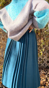 Vintage 70's Dark Teal 100% Wool Pleated Midi Skirt (With Tags Still On)