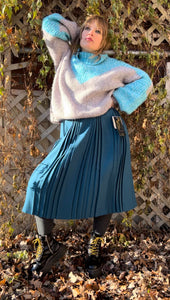 Vintage 70's Dark Teal 100% Wool Pleated Midi Skirt (With Tags Still On)