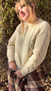 Vintage 70's Irish Fisherman Knit Cream Wool Sweater
