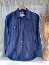 Load image into Gallery viewer, Vintage 80&#39;s Blue Pinstripe Western Pearl Snap Shirt (&quot;men&#39;s&quot; XL)