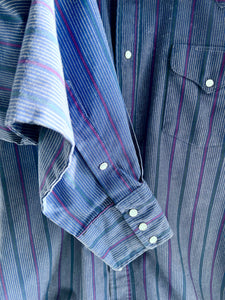 Vintage 80's Blue Pinstripe Western Pearl Snap Shirt ("men's" XL)