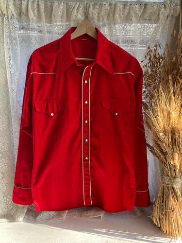 Vintage 70's Red Cotton Western Pearl Snap Shirt (