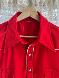 Vintage 70's Red Cotton Western Pearl Snap Shirt ("men's" L)
