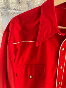 Vintage 70's Red Cotton Western Pearl Snap Shirt ("men's" L)