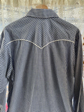 Load image into Gallery viewer, Vintage 70&#39;s Blue &amp; White Gingham Western Pearl Snap Shirt With Bib (&quot;men&#39;s&quot; L)