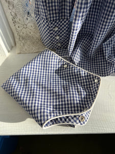 Vintage 70's Blue & White Gingham Western Pearl Snap Shirt With Bib ("men's" L)