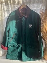 Load image into Gallery viewer, Vintage 90&#39;s Green Denim Chore Coat with Red &amp; Green Plaid Liner (&quot;men&#39;s&quot; Small)