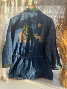 Vintage 90's Cottage Core Forest Patchwork Appliqué Denim Jacket