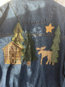 Vintage 90's Cottage Core Forest Patchwork Appliqué Denim Jacket