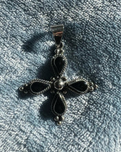Load image into Gallery viewer, Vintage 90&#39;s Black Onyx and Sterling Silver Cross Pendant