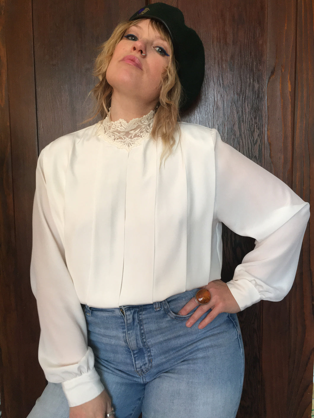 Vintage 80's Does Victorian Blouse in White (L)