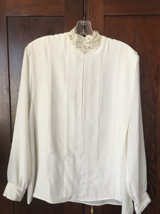 Vintage 80's Does Victorian Blouse in White (L)