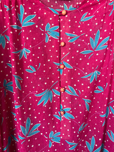 Vintage 80's Hot Pink, Poet Sleeved Floral Tunic Dress