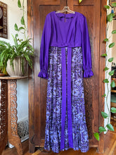 Load image into Gallery viewer, Vintage 70&#39;s Purple Empire Waist Puffed Sleeve Maxi Dress