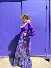 Load image into Gallery viewer, Vintage 70&#39;s Purple Empire Waist Puffed Sleeve Maxi Dress