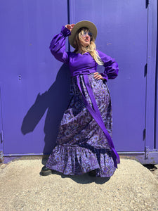 Vintage 70's Purple Empire Waist Puffed Sleeve Maxi Dress