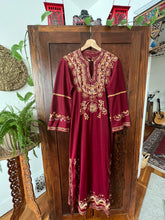 Load image into Gallery viewer, Vintage 70&#39;s Wine Red, Embroidered Kaftan Dress