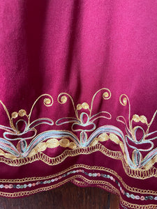 Vintage 70's Wine Red, Embroidered Kaftan Dress