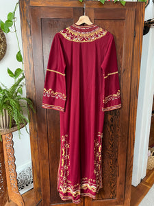 Vintage 70's Wine Red, Embroidered Kaftan Dress