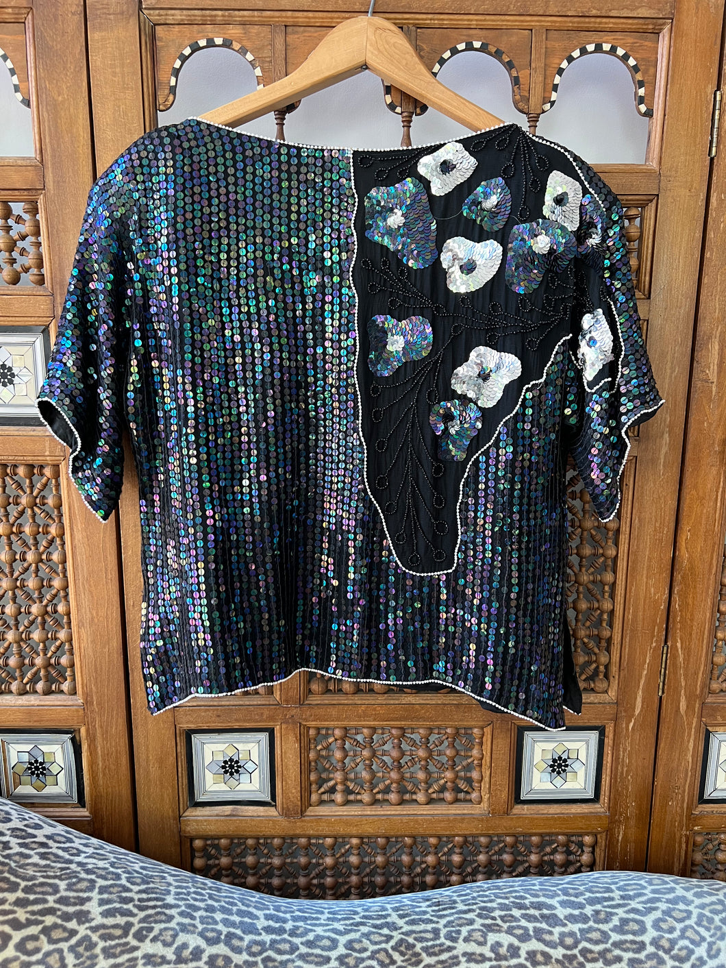 Vintage 80's Sequin & Beaded Silk Top in Mermaid Hues